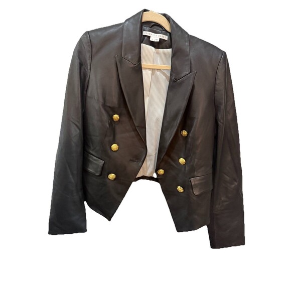 Veronica Beard Dickey Lamb Leather Blazer Jacket Cropped Black Gold Size 10 - Picture 4 of 15